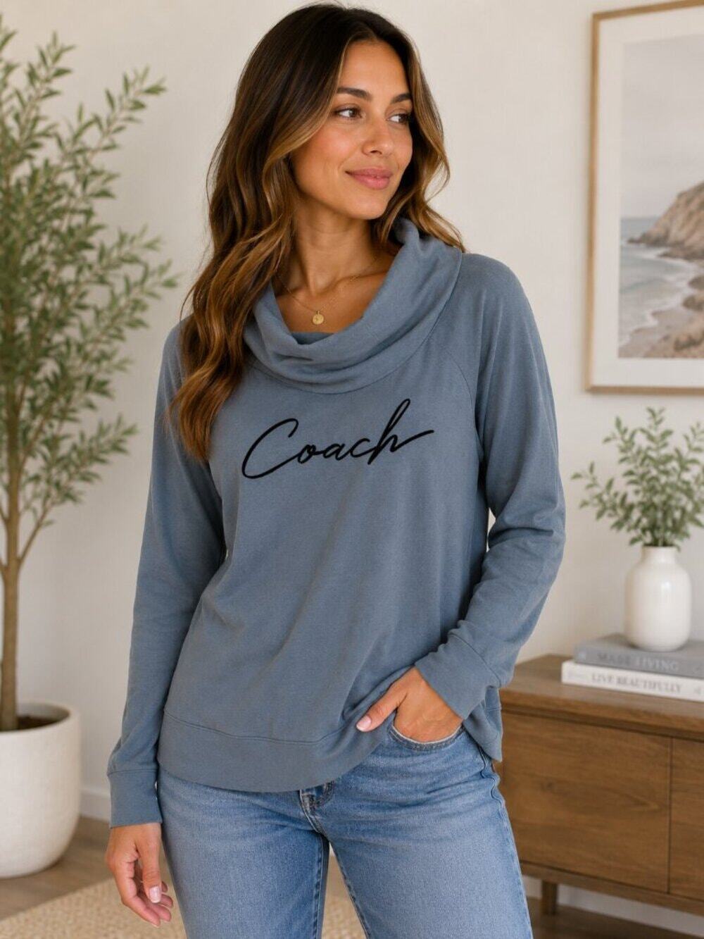 Beachbody Coach Cowl Neck Pullover Sweatshirt Women’s XL Blue Athleisure Cozy
